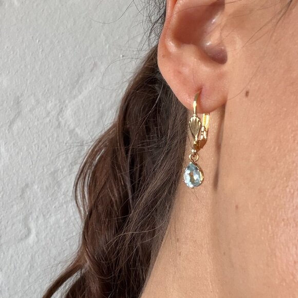 14k Aquamarine Vintage Drop Earrings - Picture 2 of 6